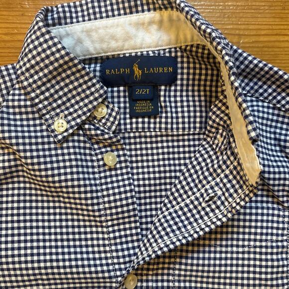 Ralph Lauren blue checkered short sleeve performance button up shirt SIZE 2T - Picture 3 of 5